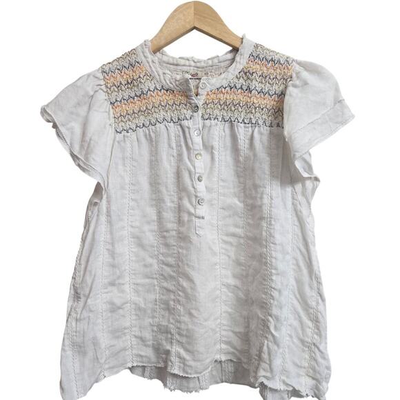 Faherty Women Honokaia Linen Embroidered Flutter Sleeve Top M Boho Peasant - Picture 3 of 11